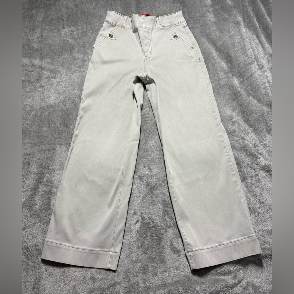 Spanx Twill Wide Leg Cropped Pants Womens S Gray High Rise Stretch Shaping